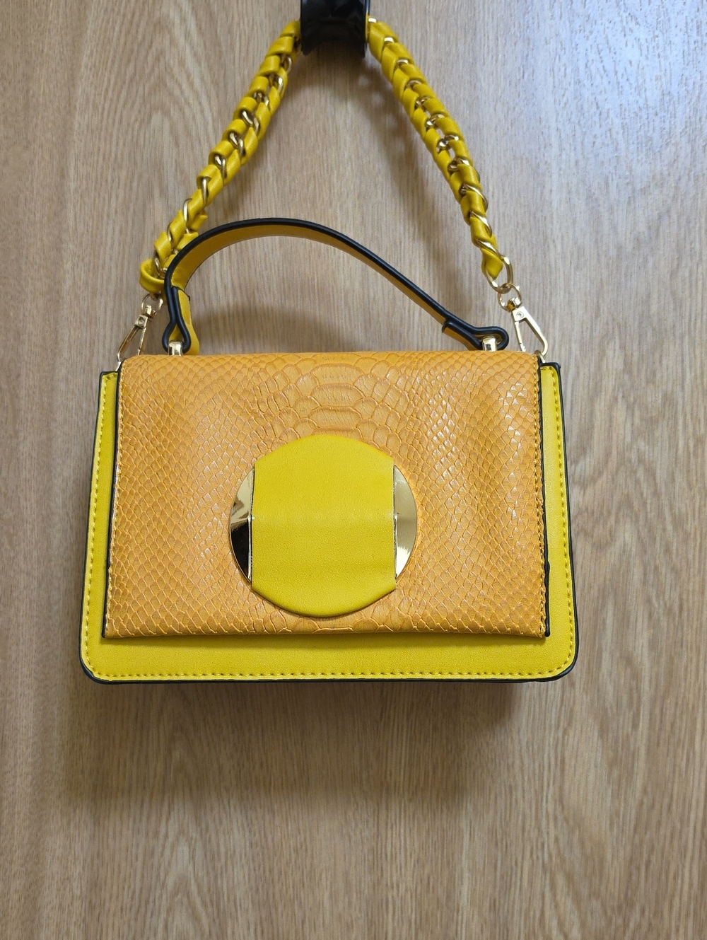 Viviq Yellow Structured Top-Handle Crossbody Bag with Gold Accent